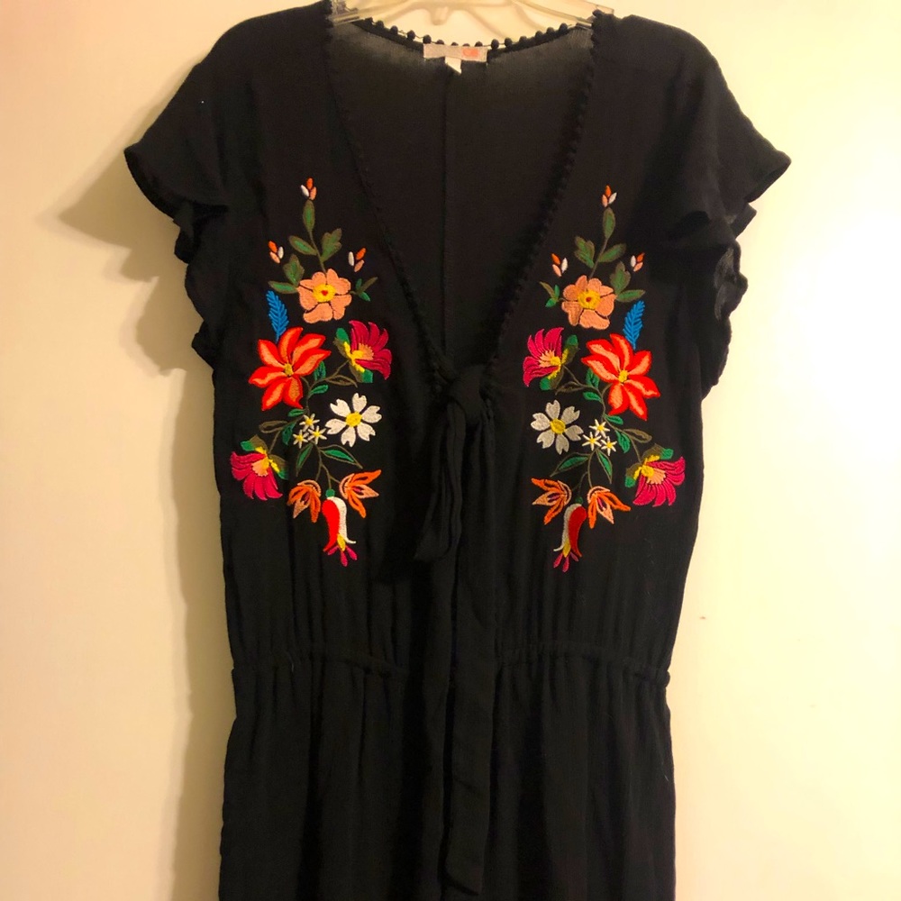 Super Sexy Gianni Bini Black Embroidery Romper or Swim Cover-up